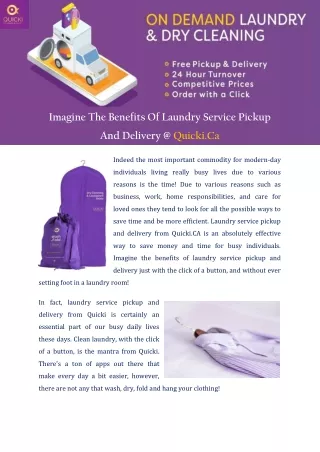 Imagine The Benefits Of Laundry Service Pickup And Delivery @ Quicki.Ca