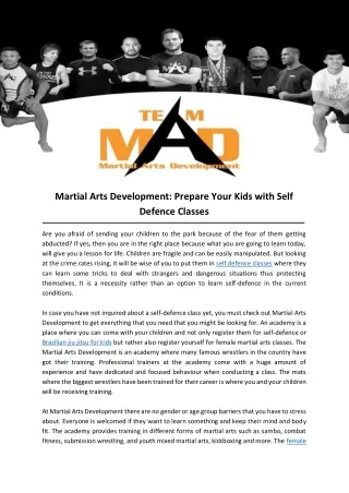 Martial Arts Development: Prepare Your Kids with Self Defence Classes