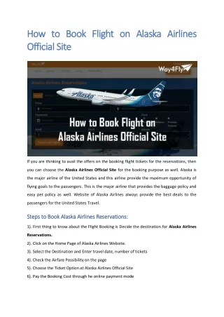How to Book Flight on Alaska Airlines Official Site