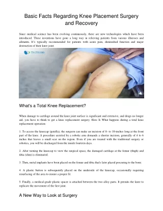 Basic Facts Regarding Knee Placement Surgery and Recovery