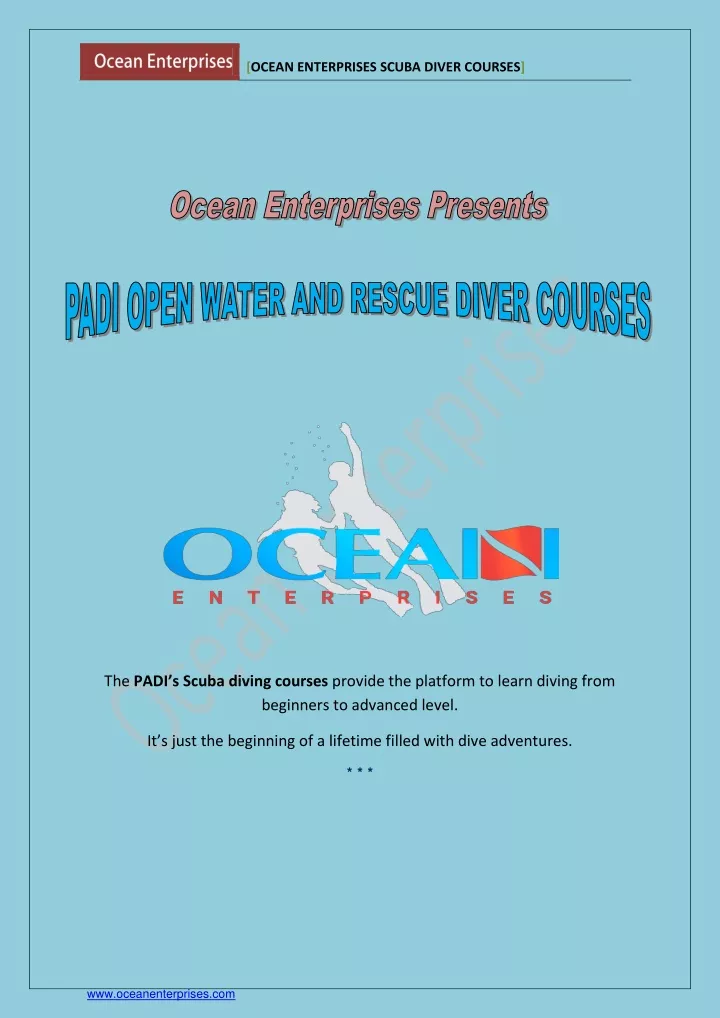 ocean enterprises scuba diver courses