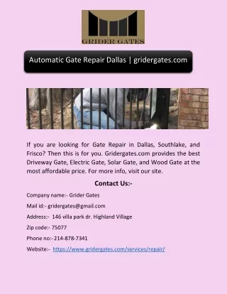 Automatic Gate Repair Dallas | gridergates.com