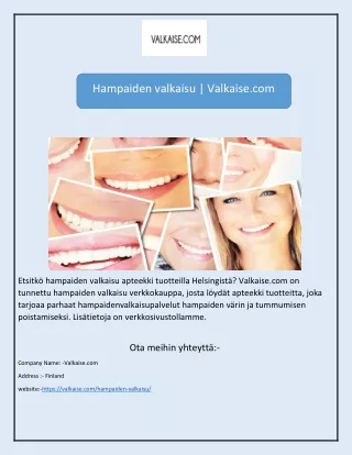 Hampaiden valkaisu | Valkaise.com