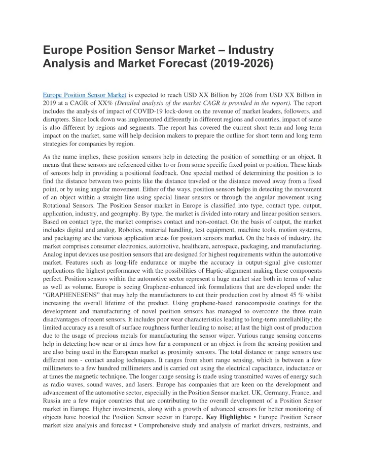 europe position sensor market industry analysis