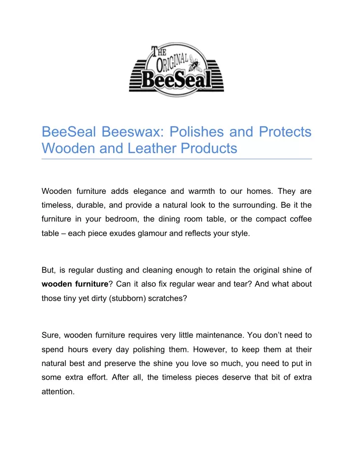 beeseal beeswax polishes and protects wooden