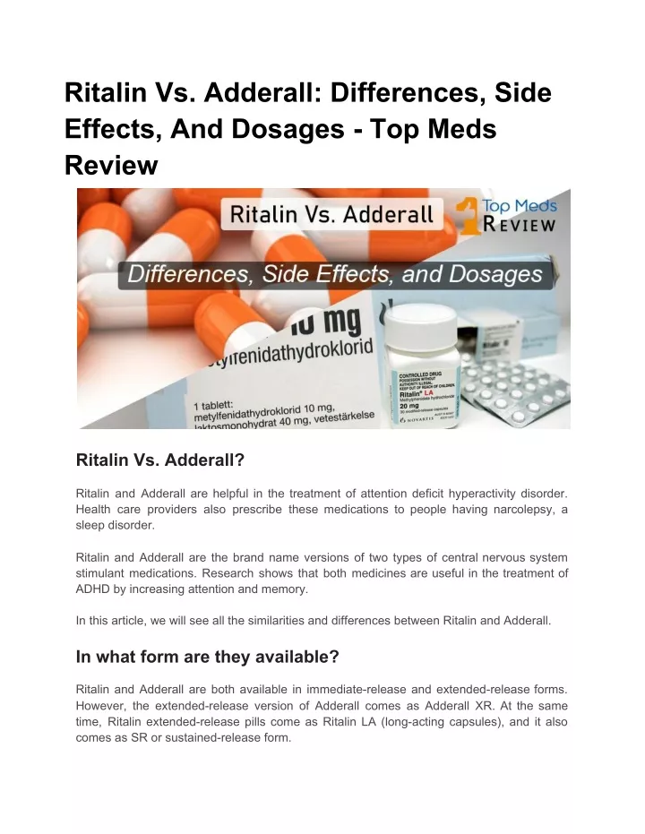 ritalin vs adderall differences side effects