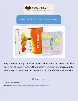 Buy Kamagra Tablets Online | Rxmedkart.com