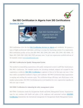 Get ISO Certification in Algeria from SIS Certifications