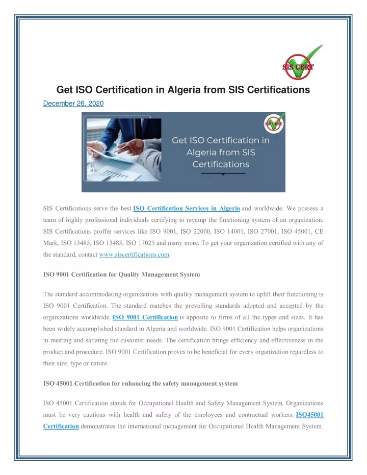 get iso certification in algeria from