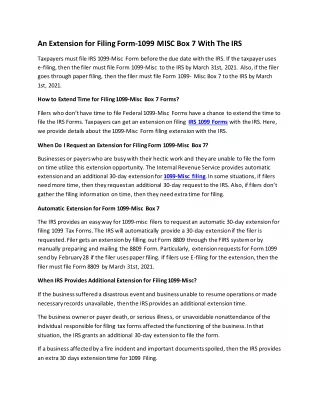 an extension for filing form 1099 misc box 7 with