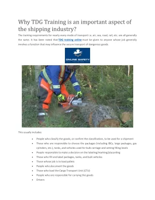 why tdg training is an important aspect