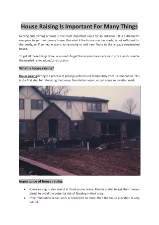 house raising is important for many things