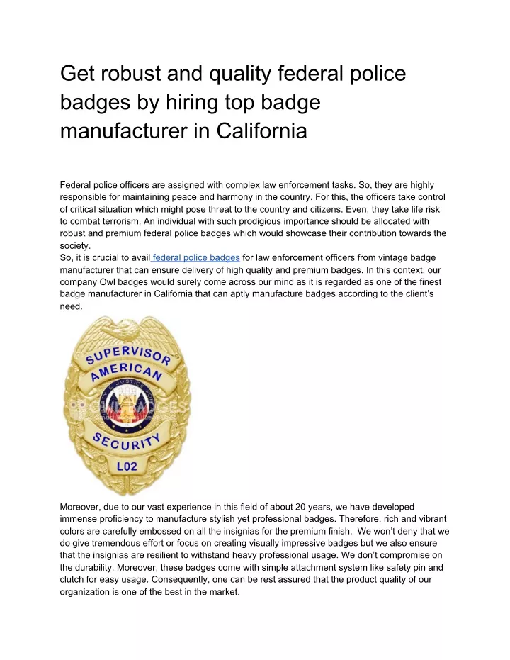 get robust and quality federal police badges
