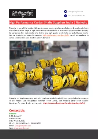 high performance cardan shafts suppliers india