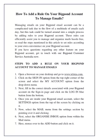how to add a rule on your bigpond account