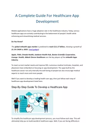 a complete guide for healthcare app development