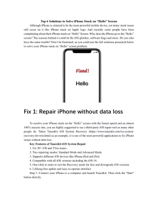 Top 6 Solutions to Solve iPhone Stuck on Hello Screen