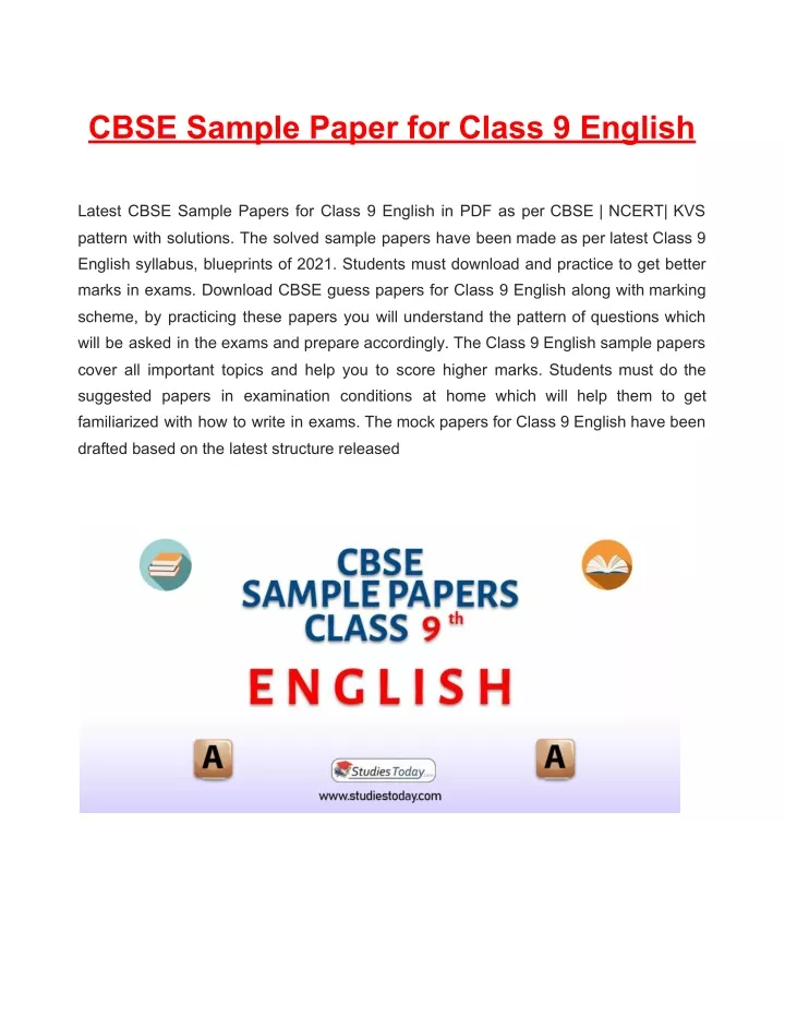 cbse sample paper for class 9 english pattern