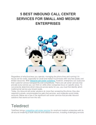 5 BEST INBOUND CALL CENTER SERVICES FOR SMALL AND MEDIUM ENTERPRISES
