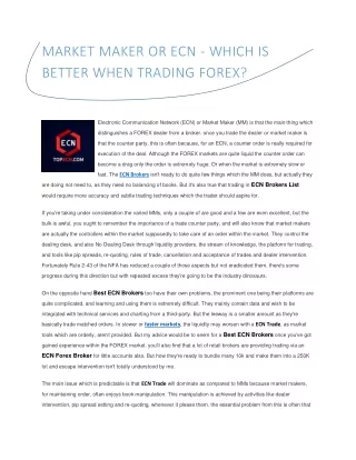 Market Maker Or ECN - Which Is Better When Trading Forex PDF