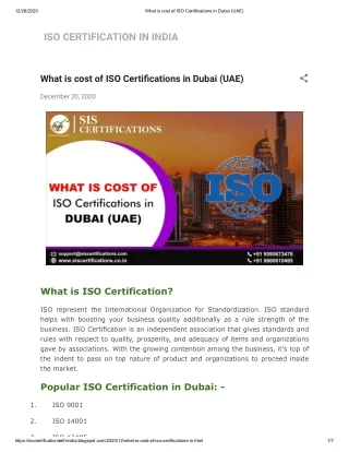 What is cost of ISO Certifications in Dubai (UAE)?