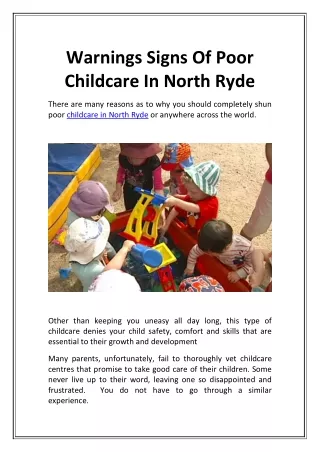 Childcare In North Ryde
