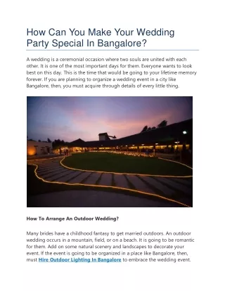 How Can You Make Your Wedding Party Special In Bangalore?