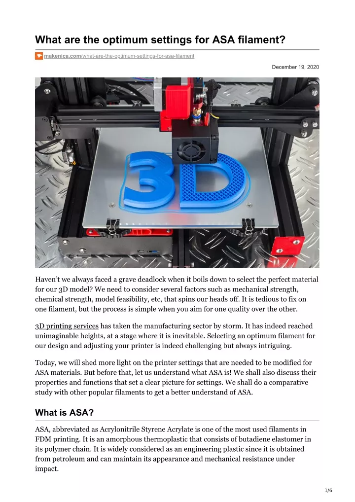 what are the optimum settings for asa filament