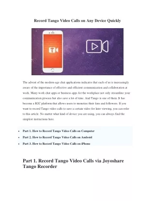 How to Record Tango Video Calls on Computer/Smartphones