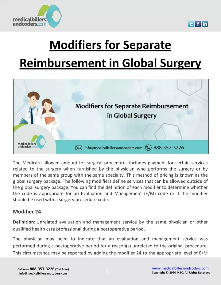 modifiers for separate reimbursement in global