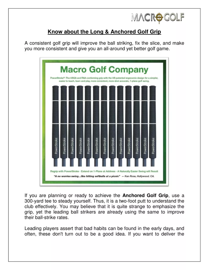 know about the long anchored golf grip