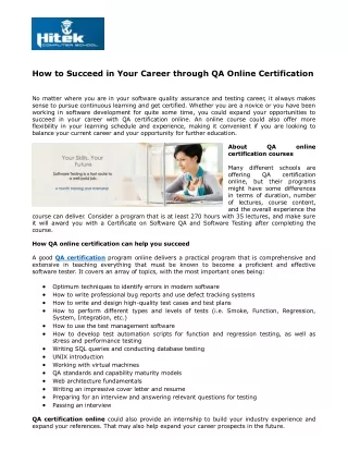 How to Succeed in Your Career through QA Online Certification