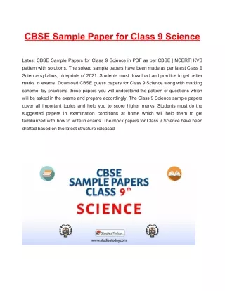 cbse sample paper for class 9 science pattern