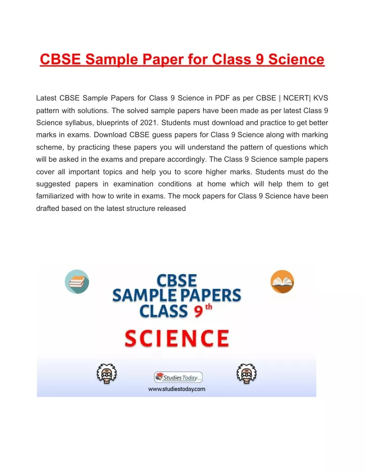 cbse sample paper for class 9 science pattern