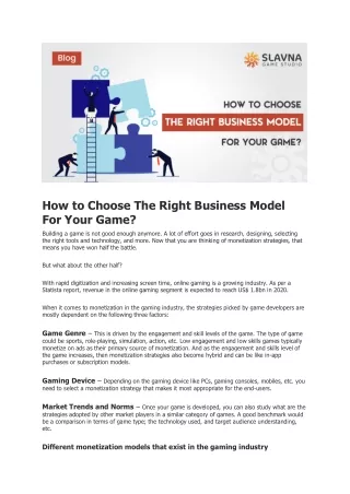 How to Choose The Right Business Model For Your Game?