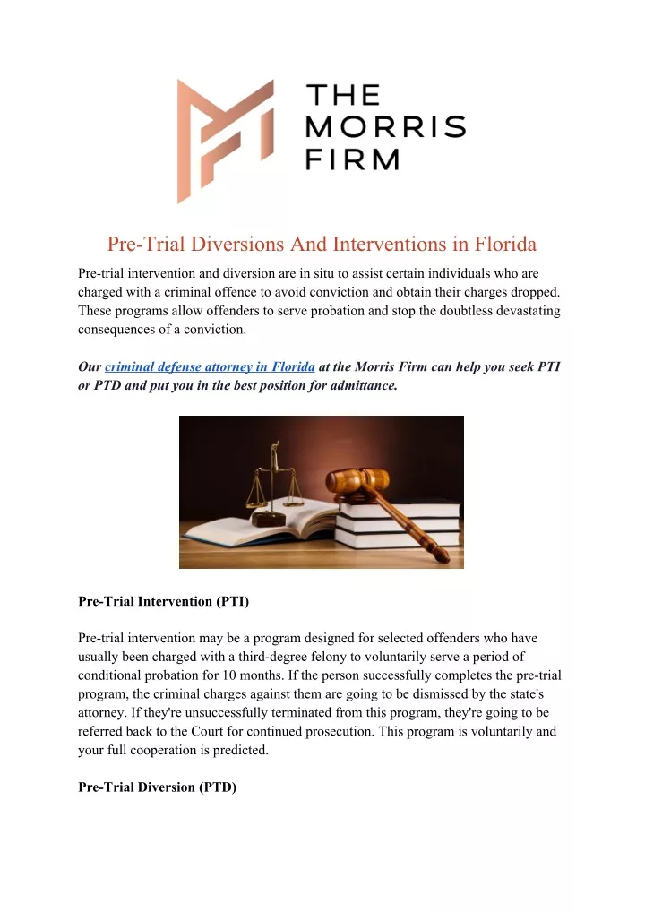 pre trial diversions and interventions in florida