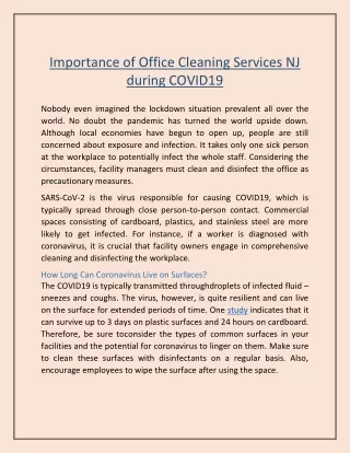 Importance of Office Cleaning Services NJ during COVID19