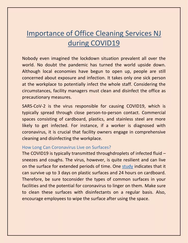 importance of office cleaning services nj during
