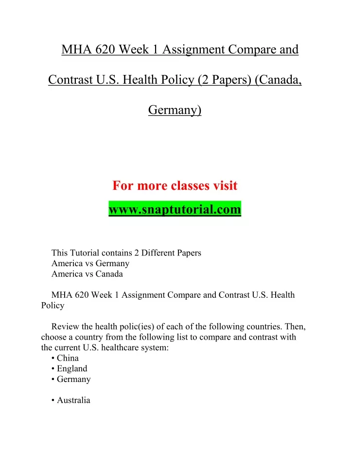 mha 620 week 1 assignment compare and