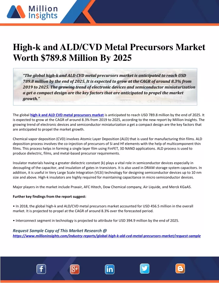 high k and ald cvd metal precursors market worth