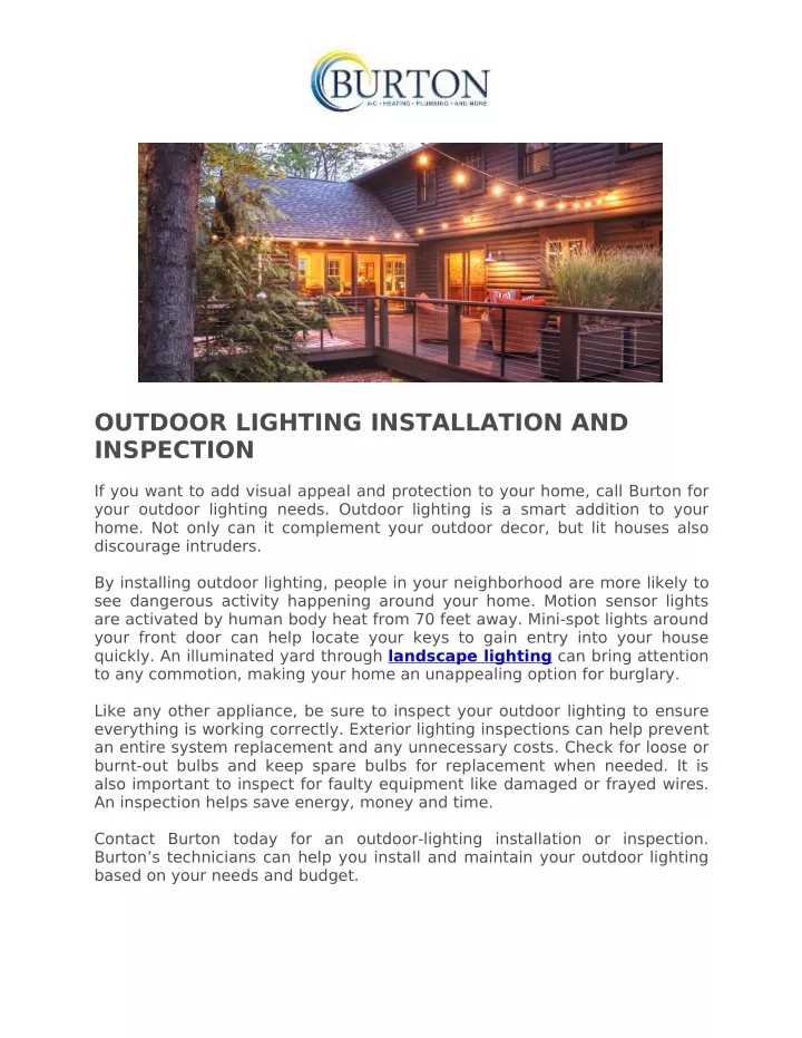 outdoor lighting installation and inspection