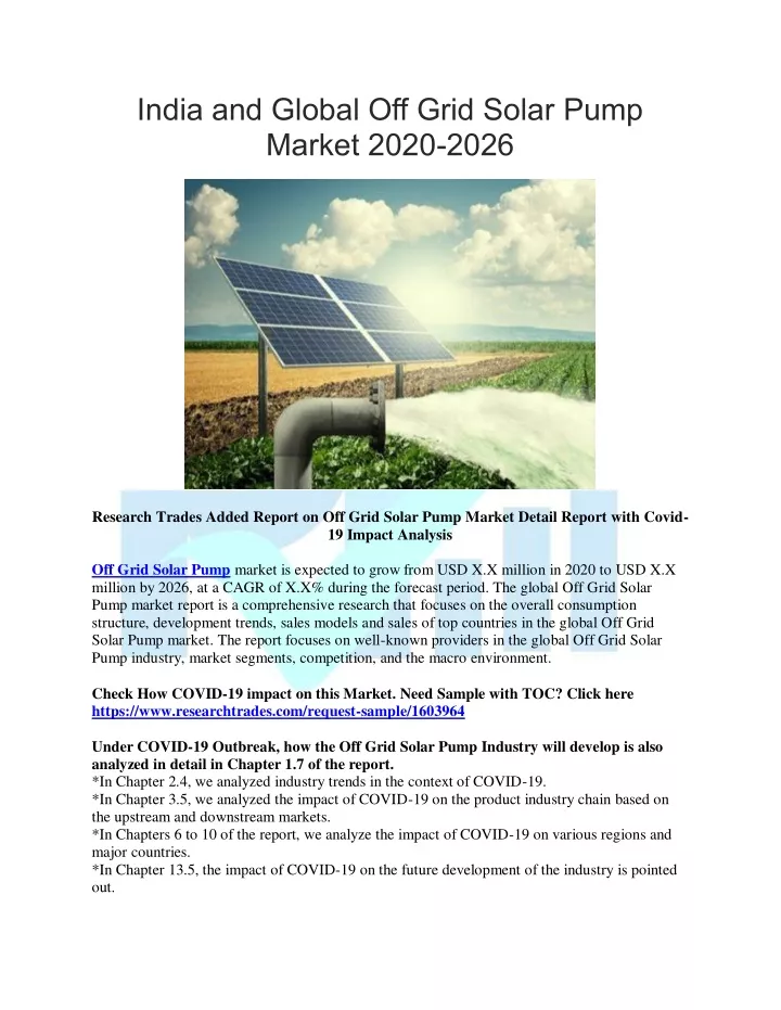india and global off grid solar pump market 2020