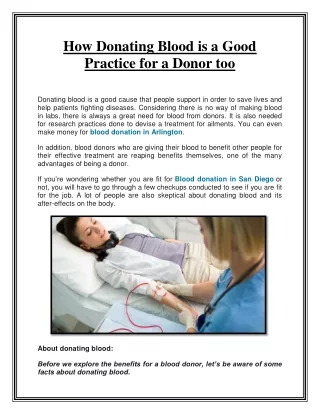 How Donating Blood is a Good Practice for a Donor too