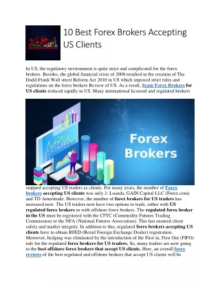 10 Best Forex Brokers Accepting US Clients
