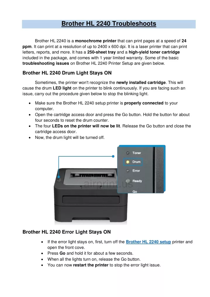 brother hl 2240 troubleshoots