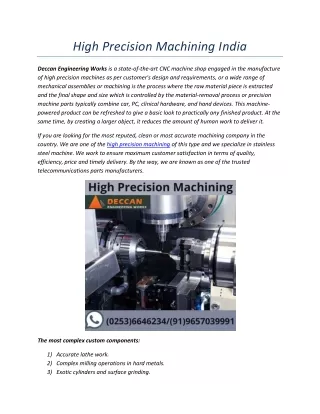 high precision machining india