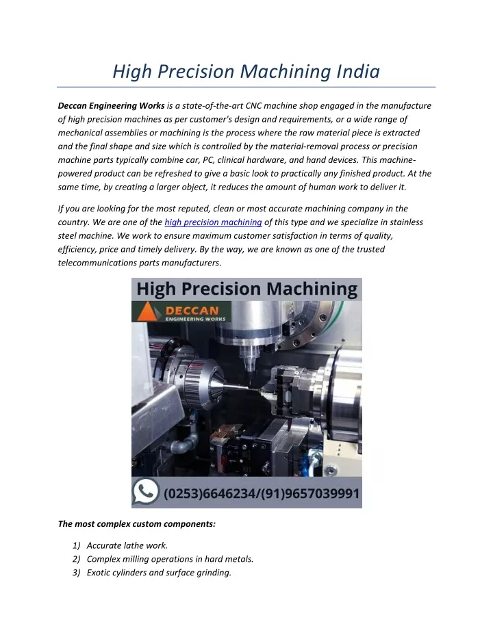 high precision machining india