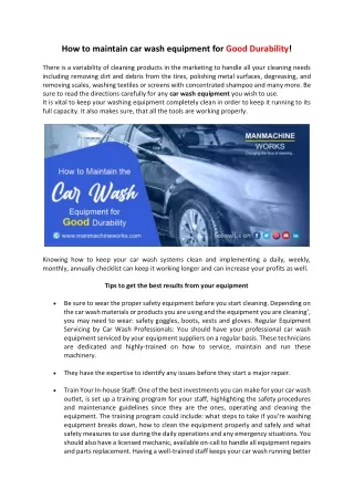how to maintain car wash equipment for good
