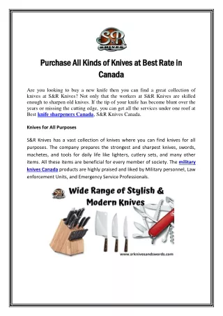 Purchase All Kinds of Knives at Best Rate in Canada
