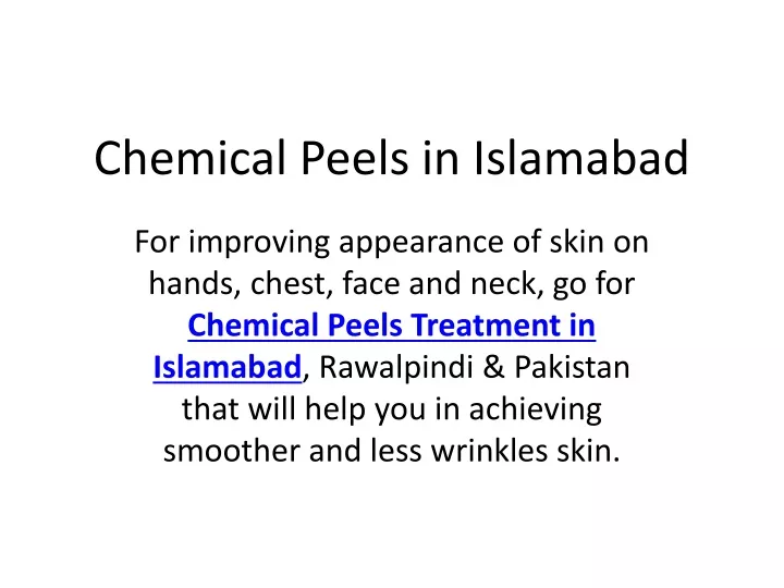 chemical peels in islamabad